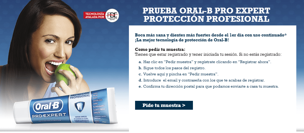 Muestras gratis de dentífrico Oral B