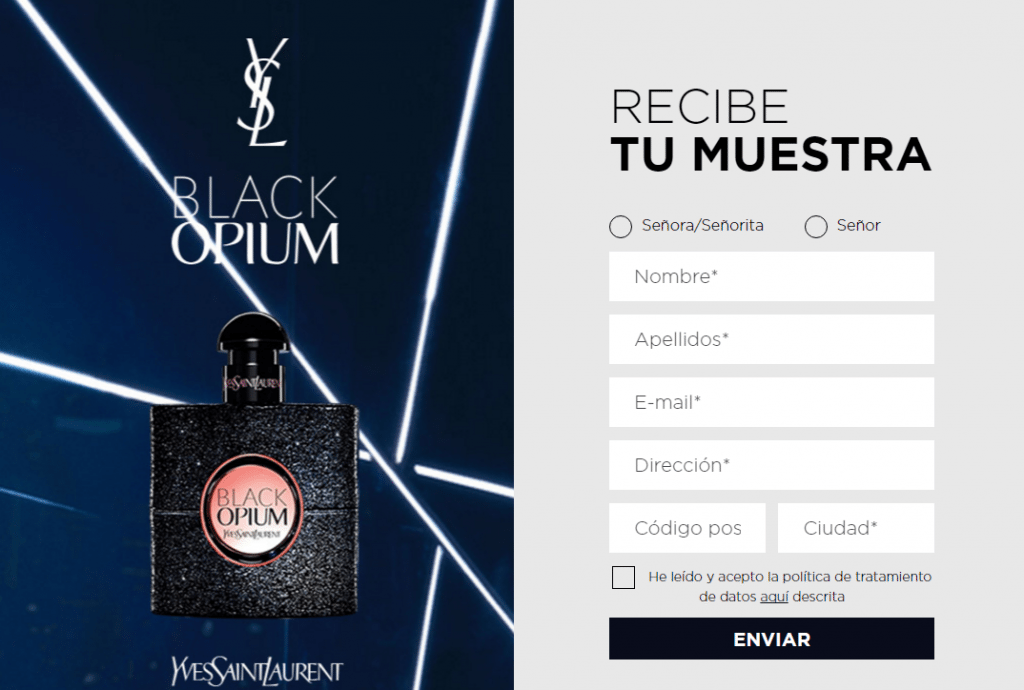 Muestras gratis de perfume Black Opium