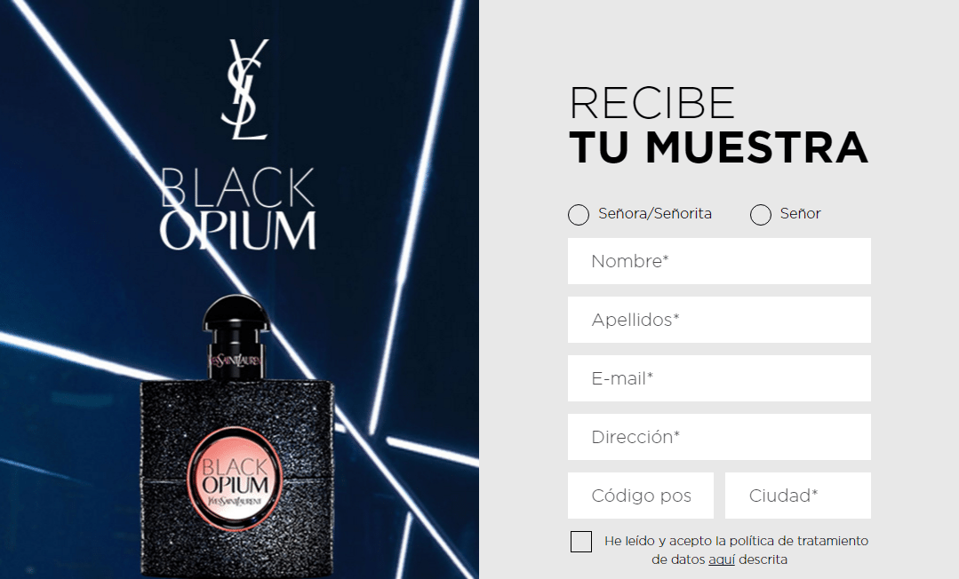 Muestra gratis de perfume Black Opium