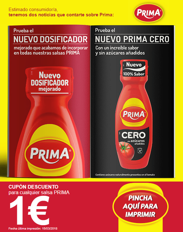 Cupón descuento mas sorteo de salsas Prima